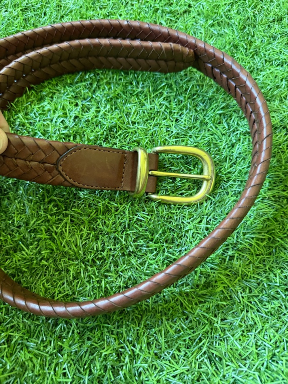Coach Brown Braided Leather Belt with Brass Buckle size 38 - Picture 2 of 2
